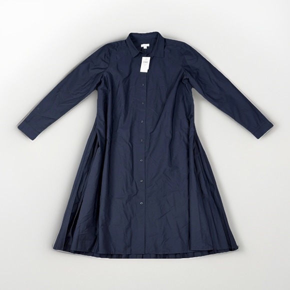 J Jill Pleated Back Shirt Dress Size M Navy Minimalist Blue Collared Button NWT - Picture 2 of 13